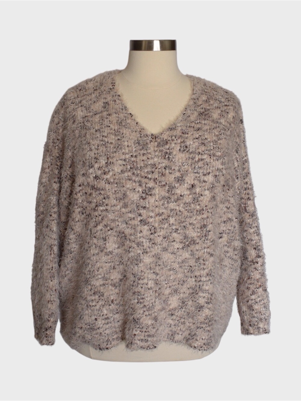 Heart N Crush Eyelash Knit Marled V Neck Sweater